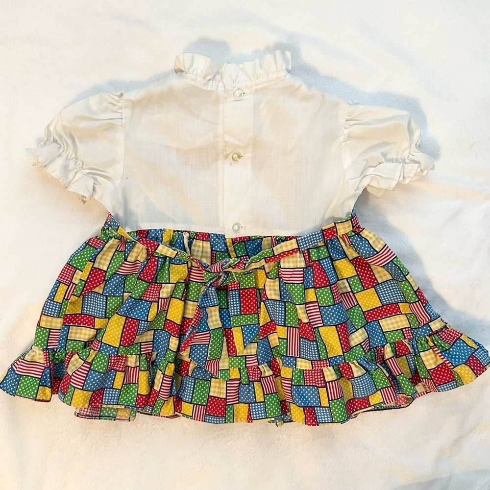 Vintage Girls Colorful Patchwork Smocked Short Sleeve Dress Baby 18/24M No Brand - Picture 2 of 6